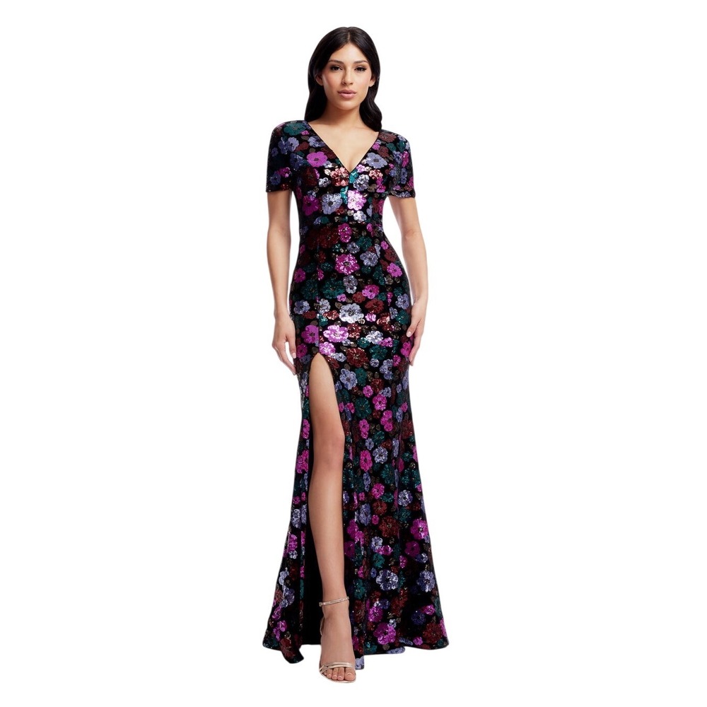 Dress The Population Karla Sequin Floral Maxi Dress Mermaid Black Multi XXS